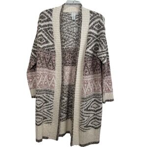 Joie‎ Women's Open Front Cardigan Sweater Medium M Brown Pink Pattern Knit wool